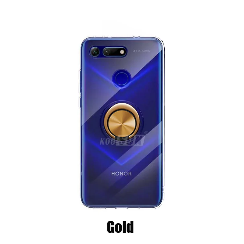 Gold Huawei Honor View 20 чехол, Роскошный прозрачный Мягкая Силиконовая защита из ТПУ, кольцо, магнетизм для Honor V20 PCT-AL10, чехол - Цвет: Gold