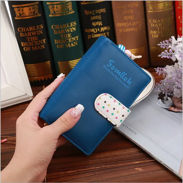 Medium Blue Новинка, модные женские кошельки ярких цветов, в горошек, кожа, на молнии, маленький кошелек, кошелек, держатель для карт, для девушек, женщин - Цвет: Medium Blue