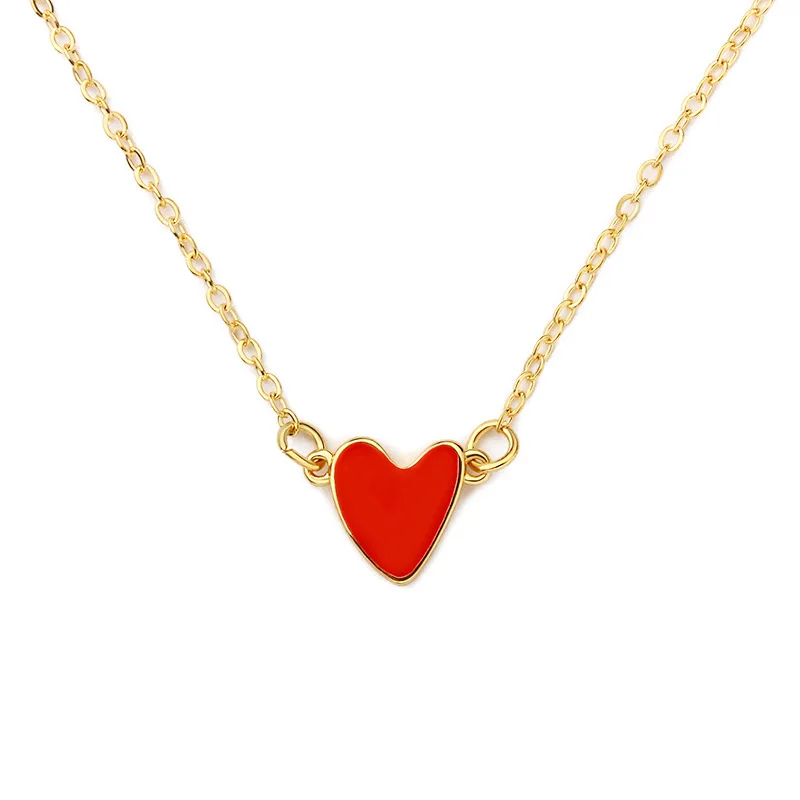 

Little Hot Red Heart Pendant Small Long Adjustable Chain Golden Choker Necklace for Women