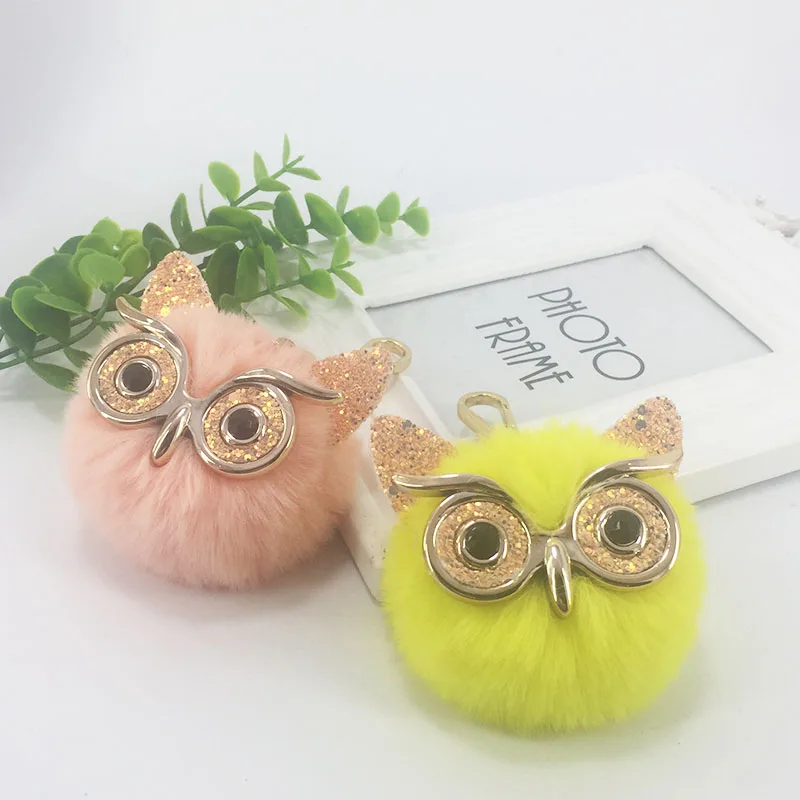 Брелок для ключей с помпоном новинка брелок большими глазами в виде совы меховым
