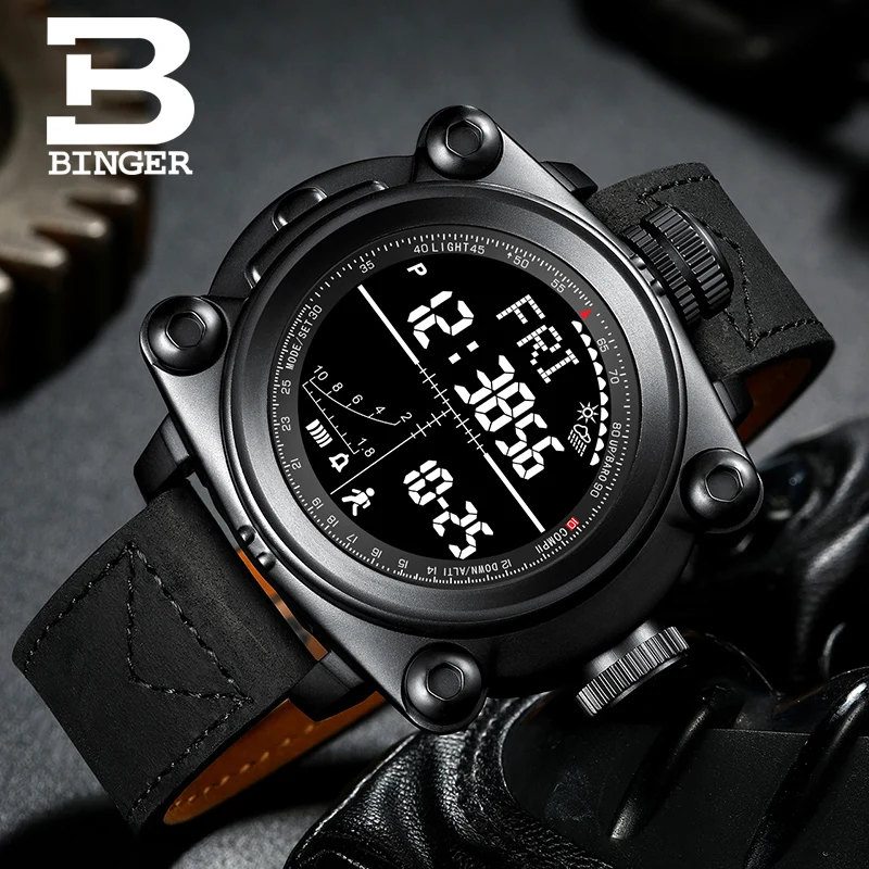 Smart Men Watches Outdoor sport Digital wristwatches step counting function/altitude/pressure/weather/compass/temperature BINGER