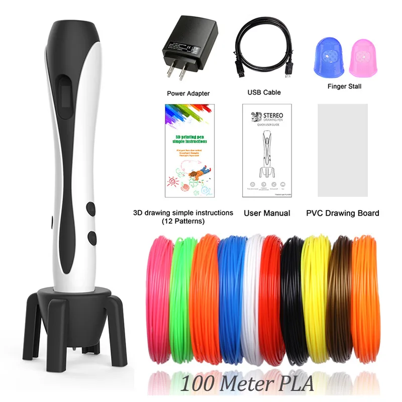 Pen And 100M PLA Авейру 3D ручка светодиодный Экран путем самостоятельного выбора между 3 D печать ручки набор 100 м PLA/ABS нити креативная игрушка; подарок для детей с чертежной конструкцией - Цвет: Pen And 100M PLA