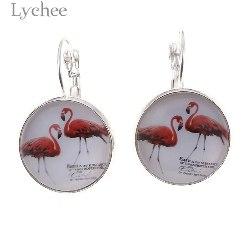 Lychee trendy 1 пара сплав Фламинго Дамура кабошон в виде цветка висячие серьги женские