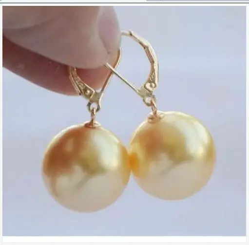 

gorgeous AAA10-11MM ROUND SOUTH SEA GOLD PEARL EARRING14K
