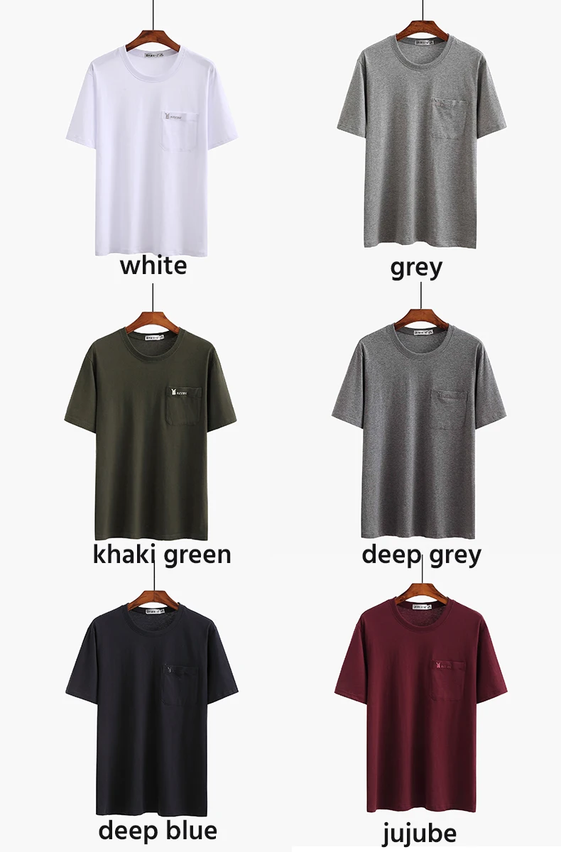 Pocket T-shirts Men Quality Cotton T-shirts Summer Male Tees Casual T-shirt O-neck Short Sleeve XXXL Tshirt Mid Aged Mens Tmall