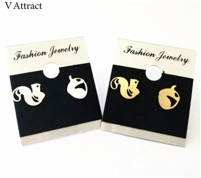 V Attract Women Silver Gold Filled Stainless Steel Brincos Forest Squirrel Acorn Post Stud Earrings Fashion Jewelry | Украшения и