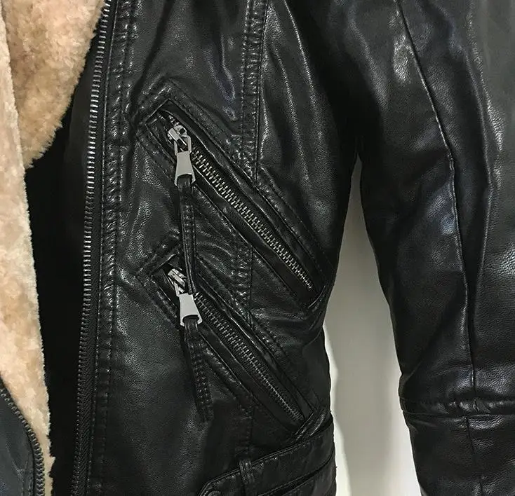 

2020 autumn and winter ladies Motorcycle leather pu jacketlamb warm coat
