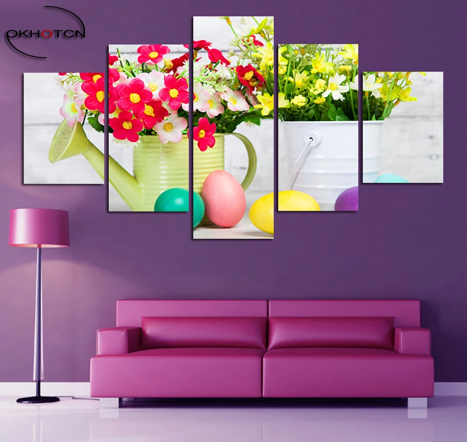 Пасхальное яйцо Холст Картина 5 шт. настенный Декор для дома гостиной модульные