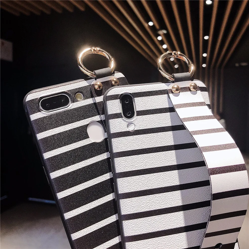 Wrist Strap for Samsung S10 S9 S8 Plus Note 8 9 Phone Case stripe Patterned Cases Galaxy A2345670 M20 Soft Covers |