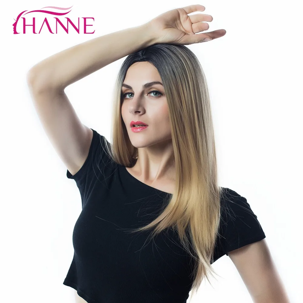 HANNE длинные прямые Омбре черный к меду блонд парик термостойкие синтетические