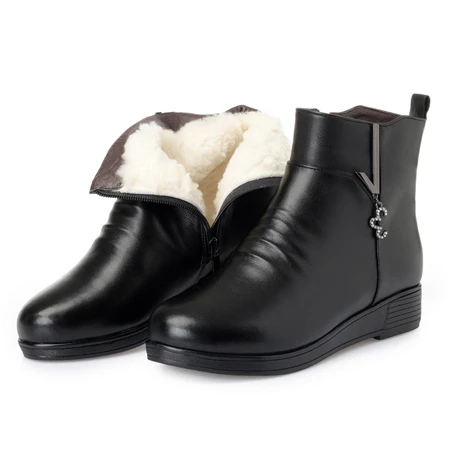 black wool AIYUQI, женские зимние ботинки г. Новые зимние женские ботинки из натуральной кожи, большие размеры 35-43# модные ботинки для матери на плоской подошве - Цвет: black wool