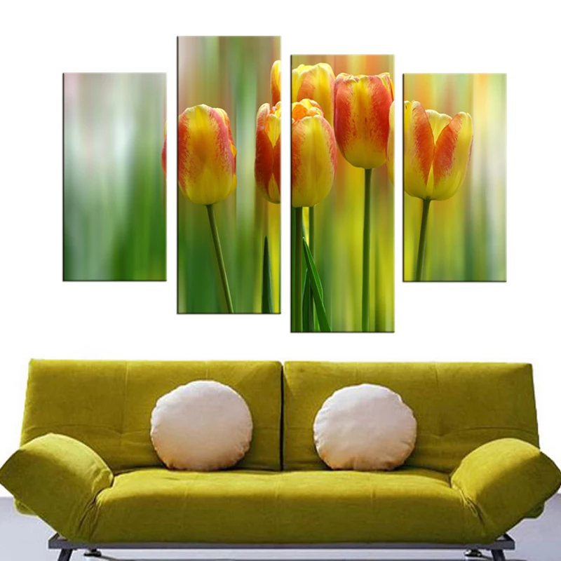 4 панели современные минималистичные растения цветы тюльпаны фото