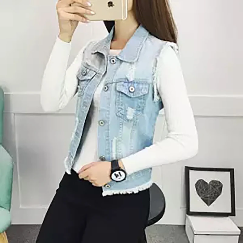 Весенний джинсовый жилет женское повседневное пальто винтажный кардиган без