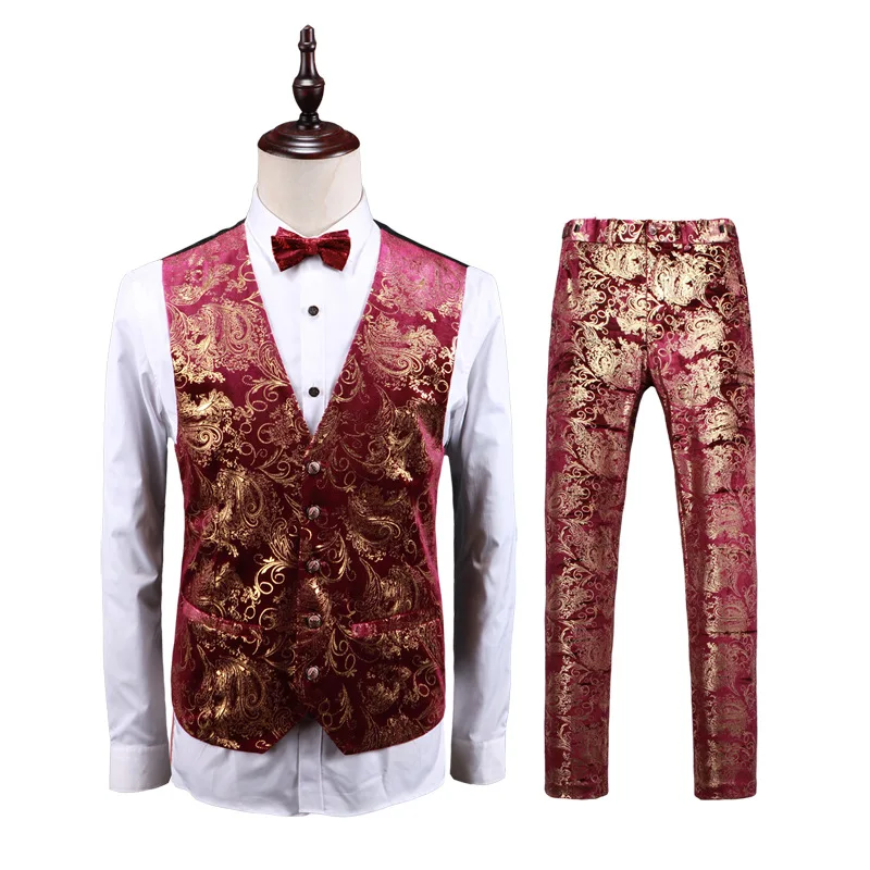 

Men's Digital Pattern Suit Costume Homme 3 Pieces Men's Nightclub Business Dress Suit Male