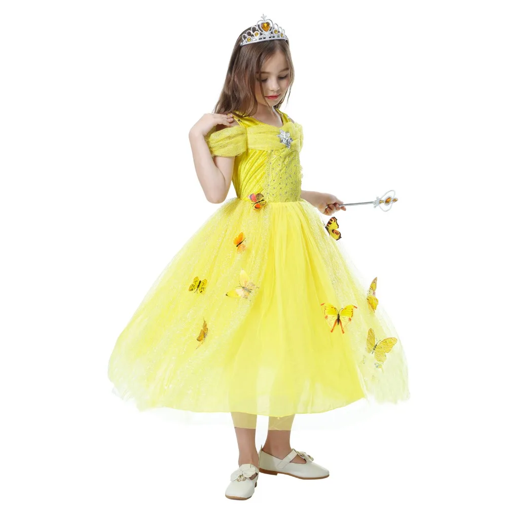2019 Cosplay Belle Princess Dress Girls Dresses For Beauty and the beast Kids Party Clothing Magic stick crown Children Costume |