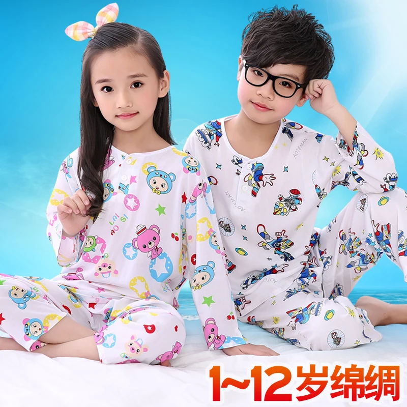 Детские пижамы длинные тонкие хлопковые для маленьких мальчиков и девочек