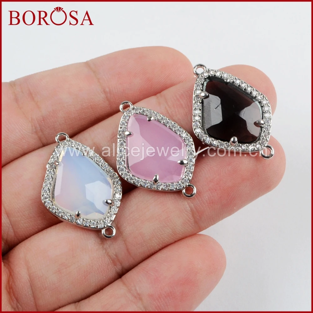 BOROSA Mixed Color 15PCS Drusy Micro Pave CZ Rhinestone Faceted Stone Silver Connector for Pendant Necklace Jewelry WX923 | Украшения и