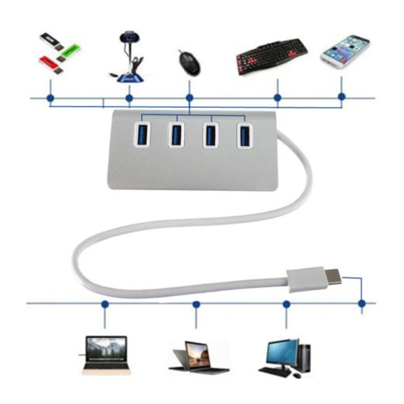 Высокая эффективность 4 порта USB 3,1 type-C к USB 3,0 концентратор Портативный Алюминий для нового Macbook