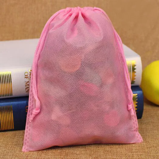Pink 50 шт./лот 30x40,35x45,40x50,45x55 см большой Размеры ткань нетканые сумки для покупок Повседневное сумки упаковочные мешки на шнурке чехлы - Цвет: Pink