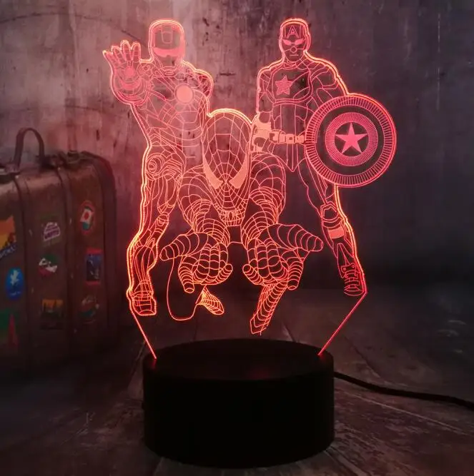 The Avengers Классный с изображением героев фильма Марвел «мстители», «Человек-паук» и подарок фанов 3D светодиодный ночной Светильник для маленьких мальчиков, детская игрушка, подарок на Рождество и день рождения настольная лампа Украшения в спальню - Испускаемый цвет: The Avengers