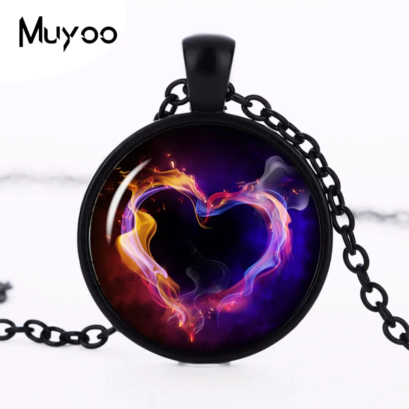 

Bronze Chain Love Art Picture Glass Pendant Burnning Heart Necklace Fashon Women Jewelry Valentine's Gift HZ1