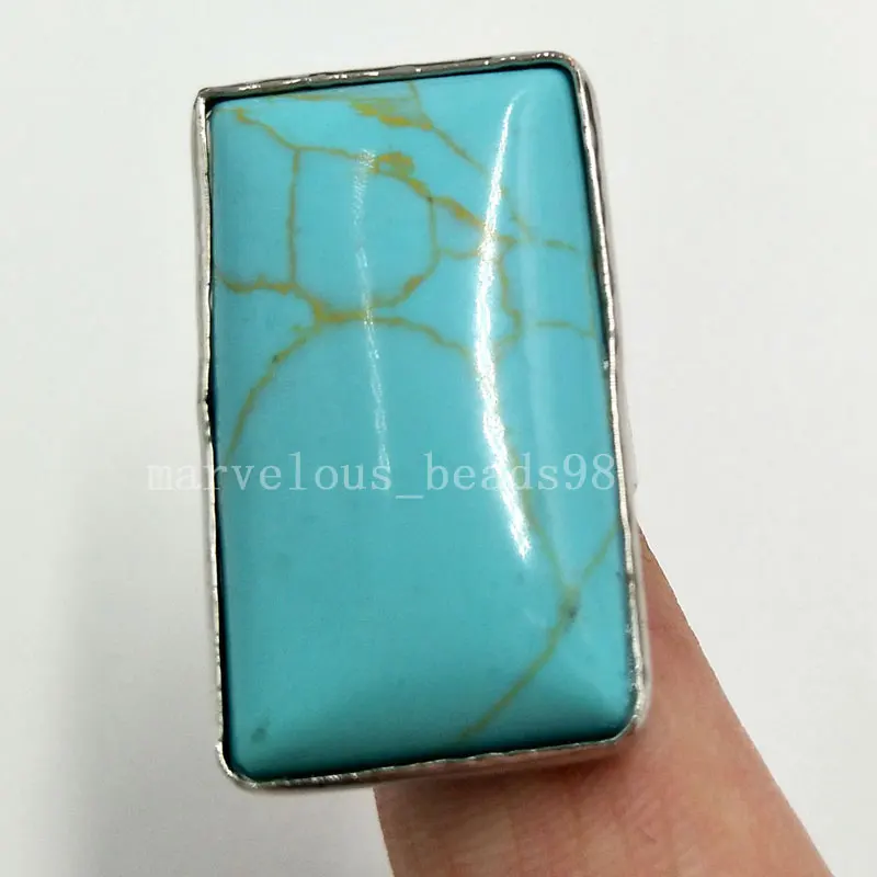 Бесплатная доставка модное голубое продолговатое женское и мужское кольцо Howlite 1