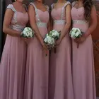 Пыльное розовое платье подружки невесты шифоновое ТРАПЕЦИЕВИДНОЕ плиссированное платье с кристаллами элегантное платье подружки невесты для свадебной вечеринки vestidos compridos