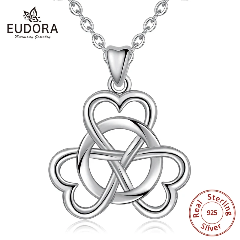 

Eudora Genuine 925 Sterling Silver Celtic knot Pendant Celtic Shamrock Necklace Good Luck Fine Jewelry For Women Men CYD044-2