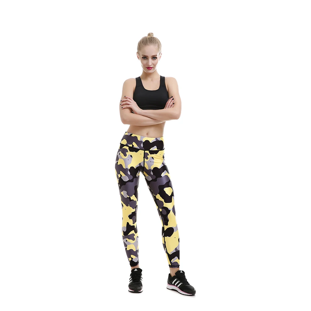 Йога Леггинсы для женщин Для с Высокая Талия быстросохнущие желтый камуфляж