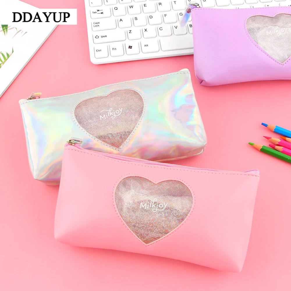Милый Алмазный любовь сердце школьный пенал конфеты цвета Лазерная Pencilcase для
