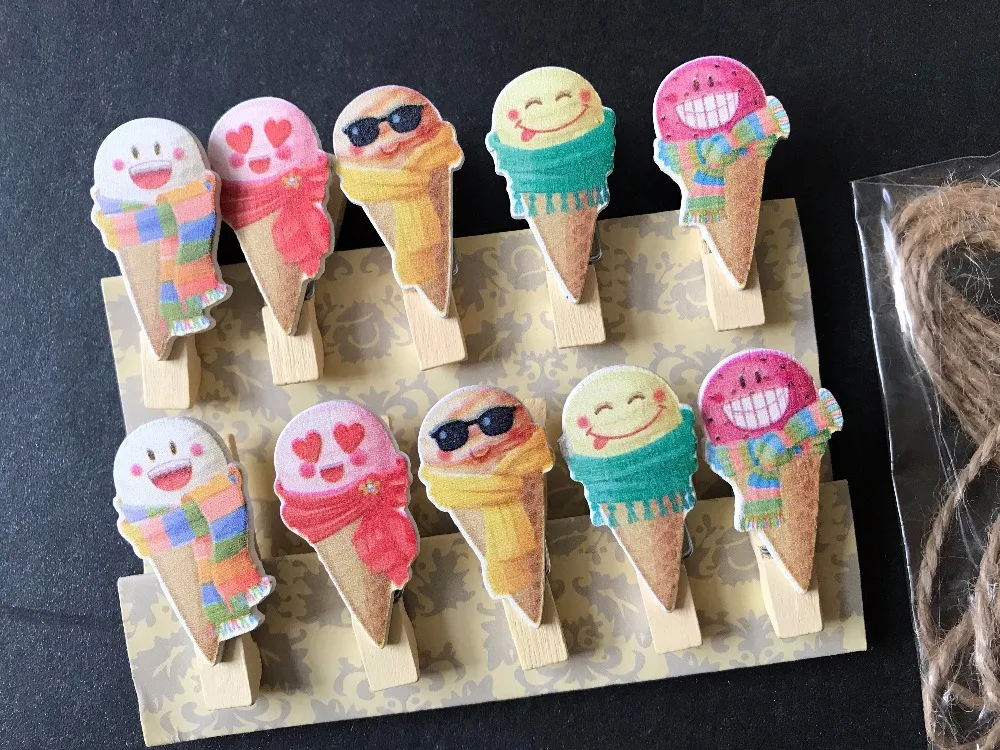 200 шт. мороженое Pin прищепки с шпагат деревянная рамка для фото зажимы Деревянные