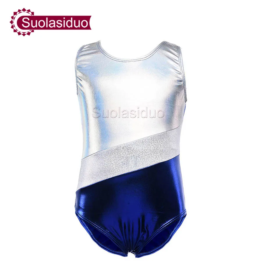 

Girls One-piece Leotards Shiny Children Metallic Sleeveless Gymnastics Spandex Leotard Kids Bodysuit Ballet Dance Costumes