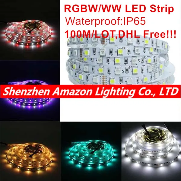 

RGBW/WW 5050 LED strip Light Waterproof IP20/IP65 5M/Roll DC12V 60Leds/M 300 LEDs Flexible Bar Light strips 100M/LOT DHL Free