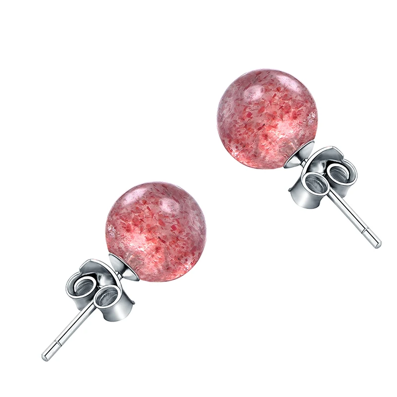 Strawberry Quartz Hutang 6 мм Природный зеленый нефрит серебро однотонные серьги-гвоздики 925 высокопробное ювелирное изделие авантюрин тонкой моды камень украшения для Для женщин - Цвет камня: Strawberry Quartz