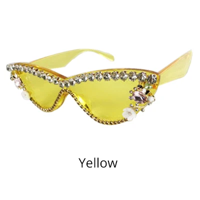 Yellow Ralferty женские роскошные солнцезащитные очки с кошачьим глазом Bling, со стразами и кристаллами Солнцезащитные очки женские Цветочные Украшенные оттенки Oculos G1904 - Цвет линз: Yellow