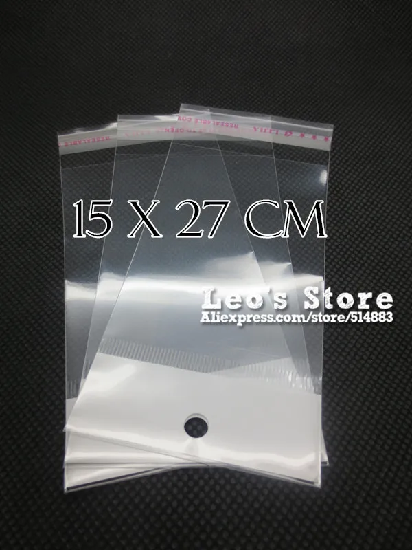 

15x27cm Self Adhesive OPP Bag With Hanging Hole, Clear Header Plastic Bag,Supermarket Bag,wholesale free shipping