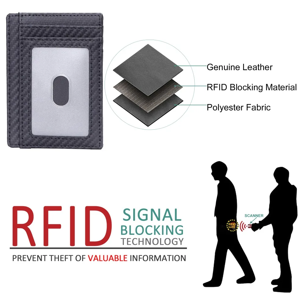 Углеродного волокна тонкий бумажник RFID передний карман кошелек минимализма Secure