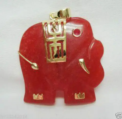 

Hot Red Jade Elephant Pendant Necklace + REAL chain G64F4