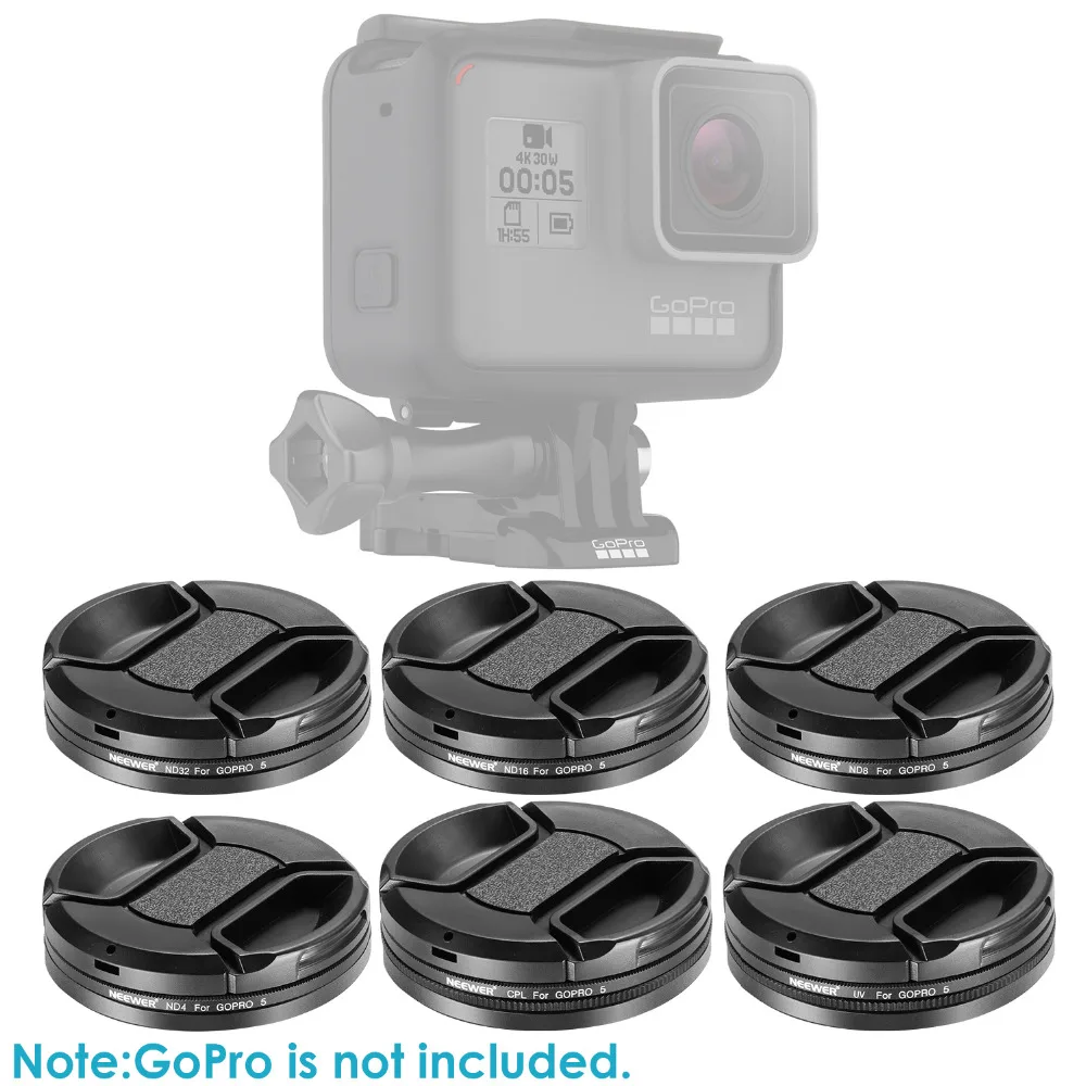 Набор фильтров для объектива камеры Neewer для GoPro Hero: нейтральная плотность ND Filte ND4 ND8 ND16 ND32 UV фильтр CPL фильтр крышка объектива