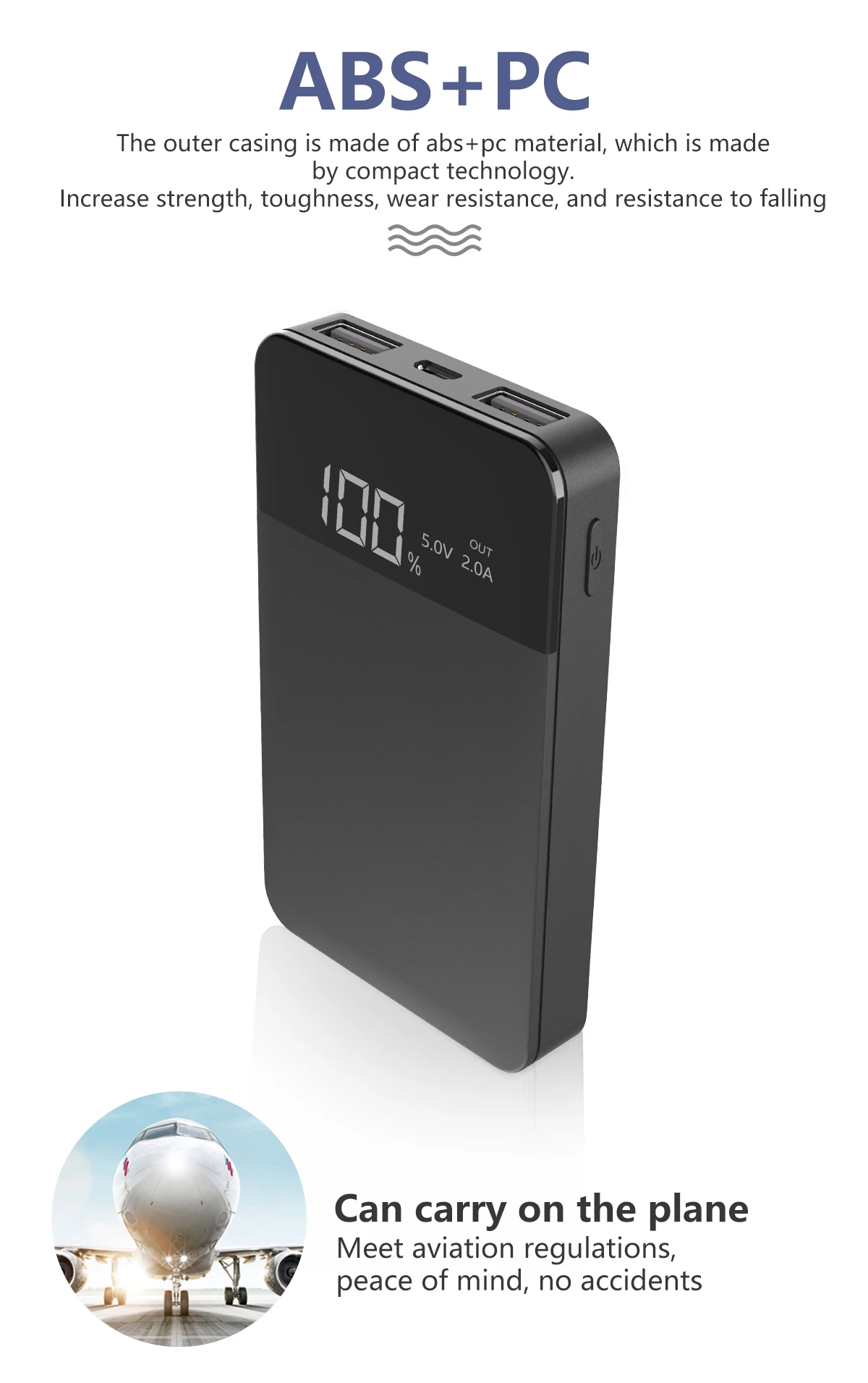 ROCK Mini 10000 мА/ч внешний аккумулятор с цифровым дисплеем, двойной USB внешний аккумулятор, повербанк питания для iphone XS Max Xiaomi