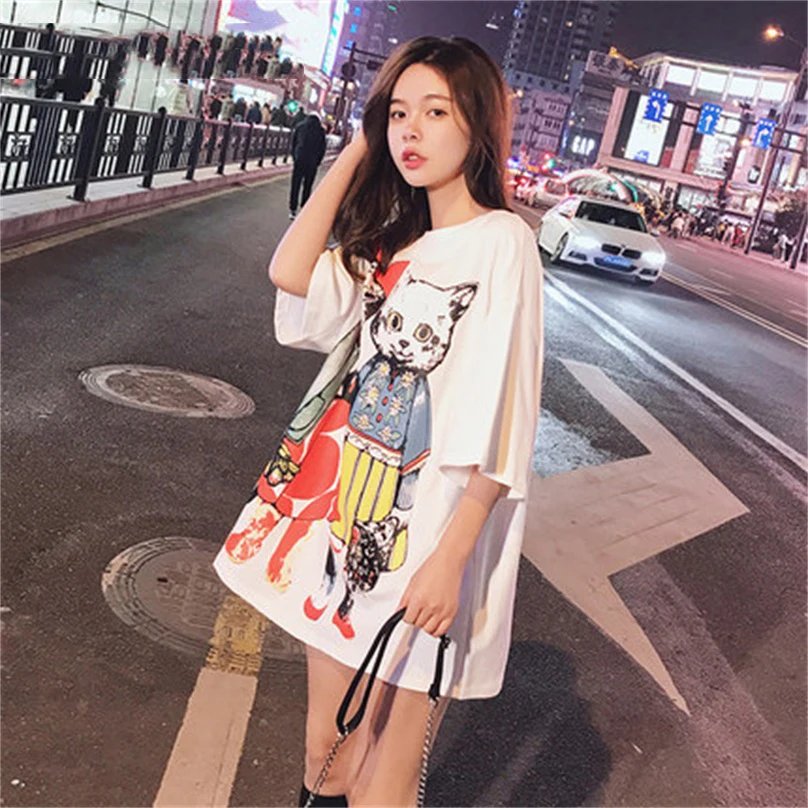 Женская свободная футболка с коротким рукавом креативная большого размера