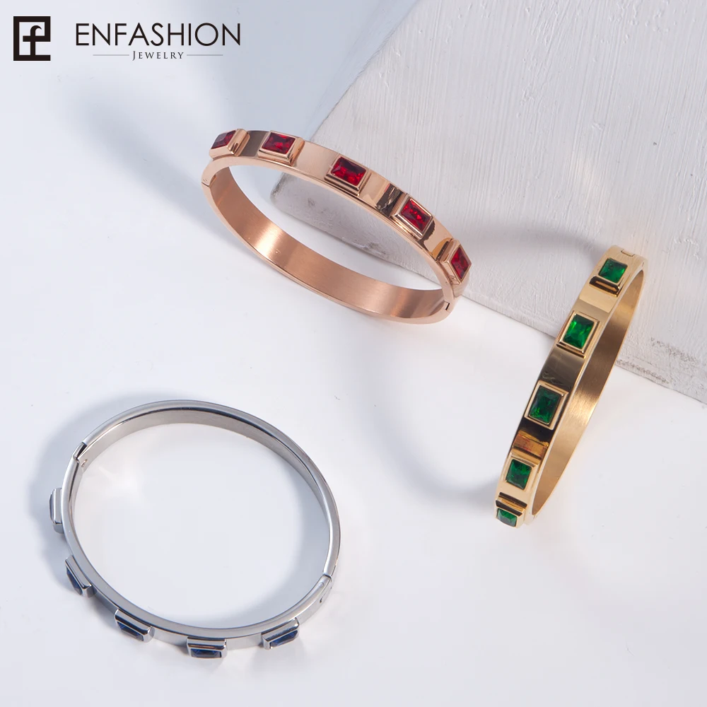 Женский Браслет манжета из нержавеющей стали с кристаллами циркония Enfashion