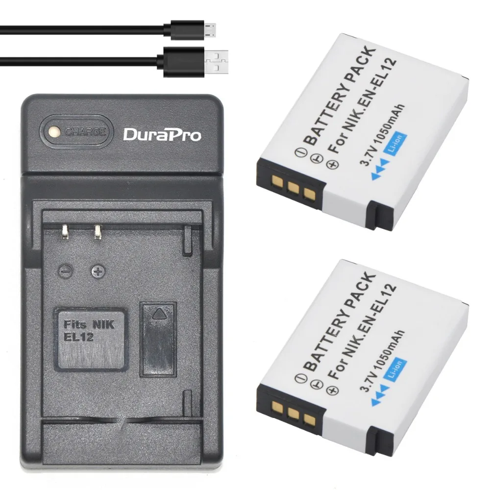 Durapro 2 шт. EN EL12 ENEL12 литий ионный аккумулятор 3 7 в 1050 мАч батарея + USB зарядное