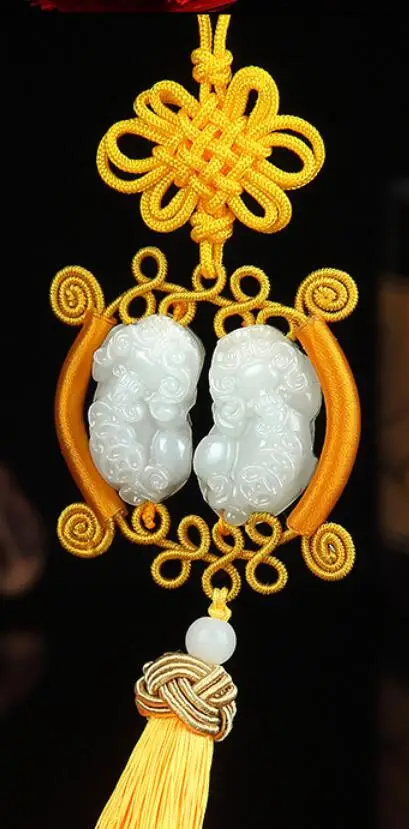 

Pixiu of han baiyu shuangpixiu auto pendant bao ping fu Chinese knot car decoration rear view mirror crafts Home
