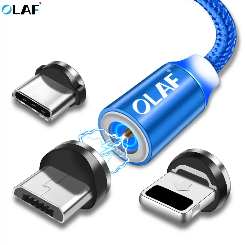 Магнитный USB-кабель OLAF 1 м 2 магнитный Шнур Micro usb Type-C для быстрой зарядки iPhone XS Max