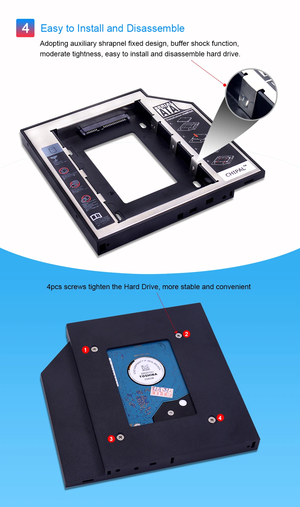 CHIPAL 10 шт Универсальный SATA 3,0 2nd HDD Caddy 12,7 мм для 2," 2 T чехол для SSD, HDD корпус со светодиодный для ноутбука ODD CD-ROM DVD-ROM