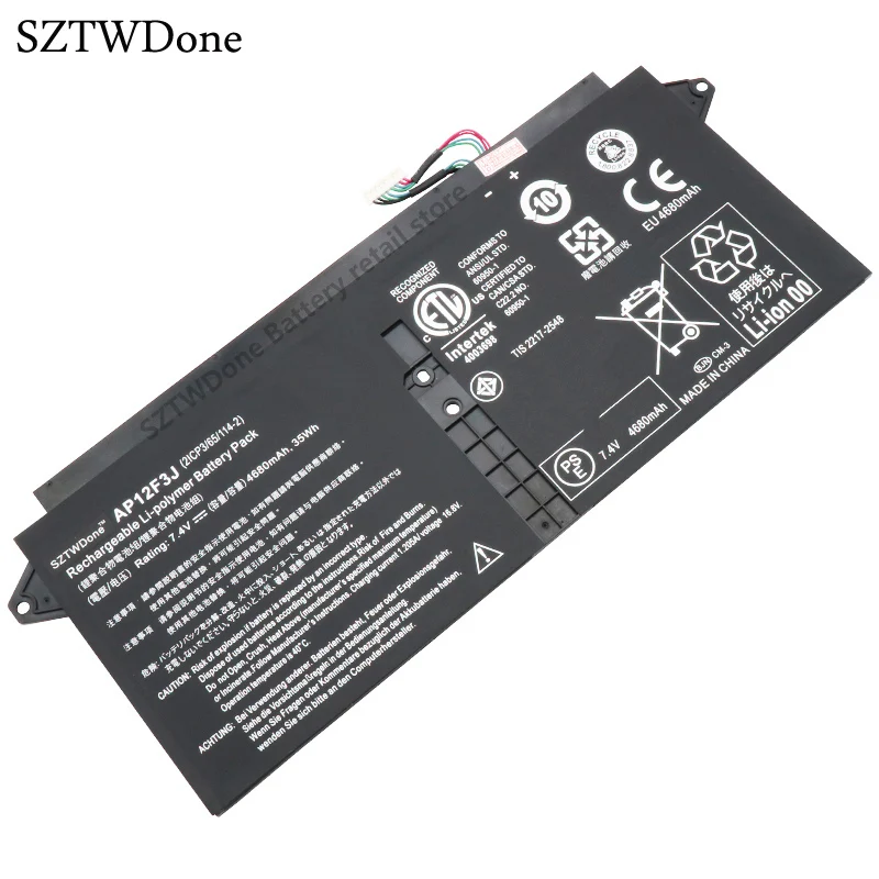 SZTWDONE Новый AP12F3J Аккумулятор для ноутбука acer Aspire S7-391 2ICP3/65/114-2 7 3 v 4680mah 35wh |