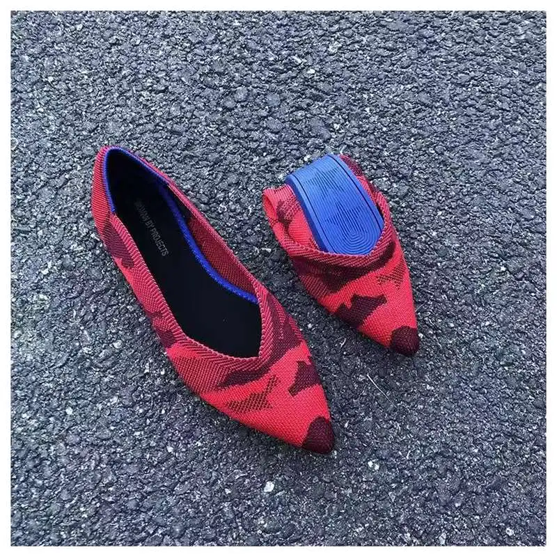 Red Camouflage Bailehou/Женская обувь на плоской подошве; коллекция года; сезон весна; лоферы на плоской подошве без застежки; балетки с острым носком; повседневные Мягкие женские балетки; Mujer - Цвет: Red Camouflage
