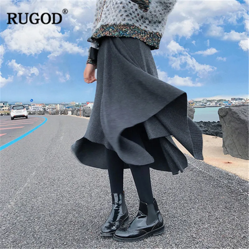 Женская плиссированная юбка RUGOD однотонная ассиметричная средней длины