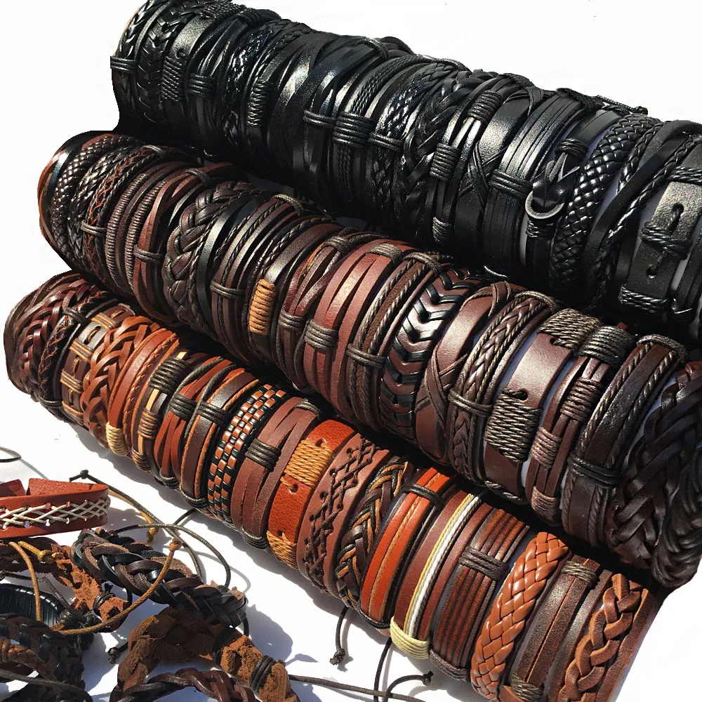 

ZotatBele Wholesale Lots 30Pcs Retro Mix Styles Braided Ethinc Tribal Leather Bracelets For Men Women (Random 30pcs ) MX6